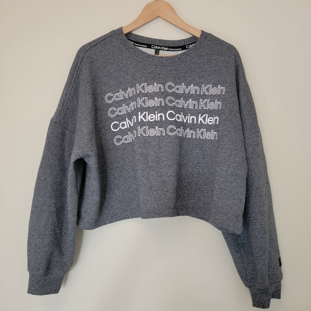 Calvin Klein Performance Grey Long Sleeve Cropped Sweatshirt - Size XL